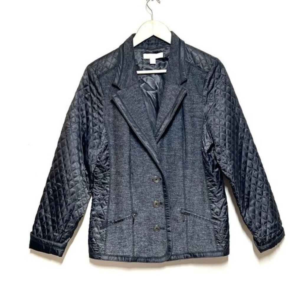 Laura Ashley Wool Blend Blazer With Quilted Sleeves Fully Lined Sz L